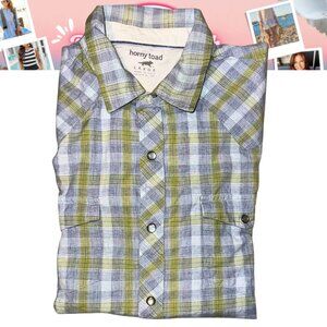 Button up, Gray & Green Plaid Pearl Snap Shirt Sz Large